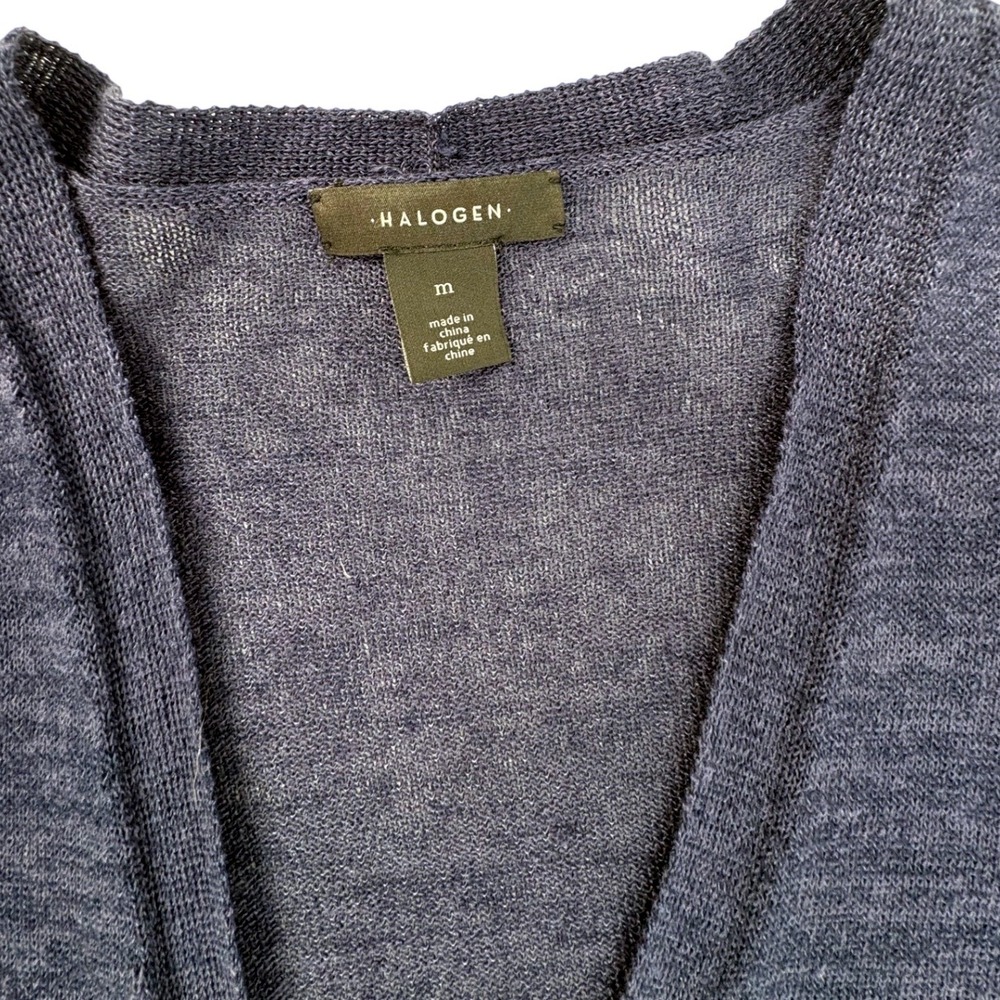 Halogen Womens Medium Blue Linen Blend Open Front Cardigan Lightweight Sweater